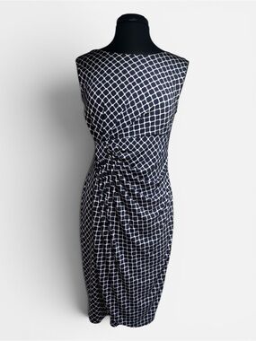Navy & White Geometric Ruched Sheath Dress XS/S